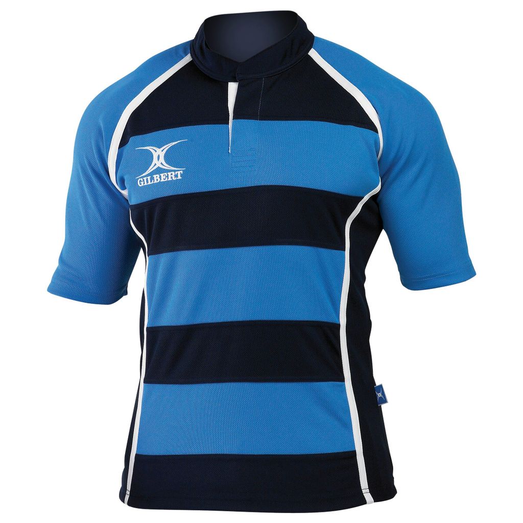 GILBERT XACT RUGBY MATCH SHIRT HOOPED NAVY BLUE/SKY LARGE