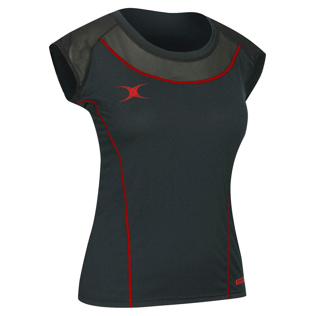 GILBERT VIXEN NETBALL TOP BLACK/RED, SIZE 14