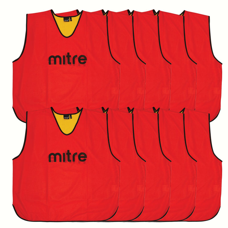 MITRE PRO REVERSIBLE TRAINING BIB RED/YELLOW, LARGE, SET OF 10
