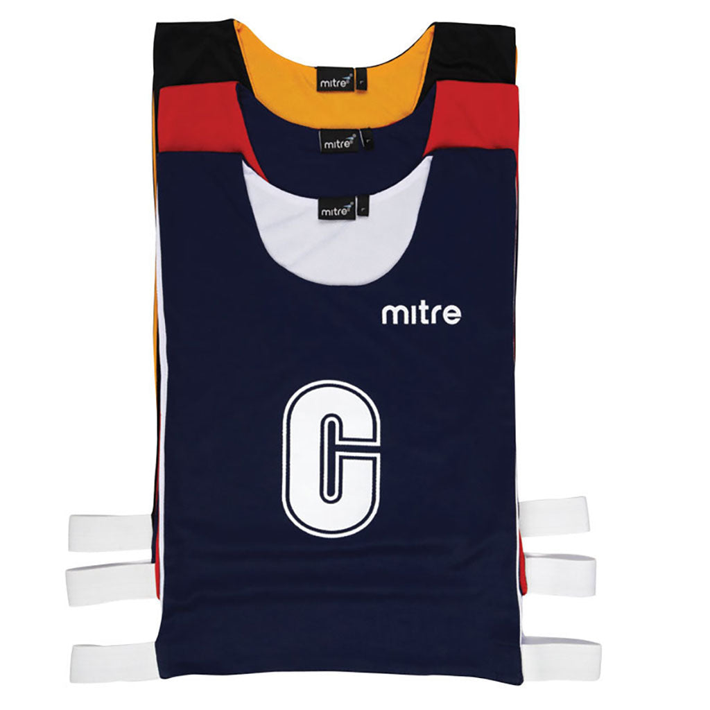 MITRE PRO REVERSIBLE NETBALL BIB SET NAVY BLUE/RED, LARGE, SET OF 7