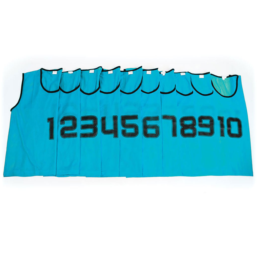 MESH TRAINING BIB NUMBERED 1-10 LARGE, BLUE, SET OF 10