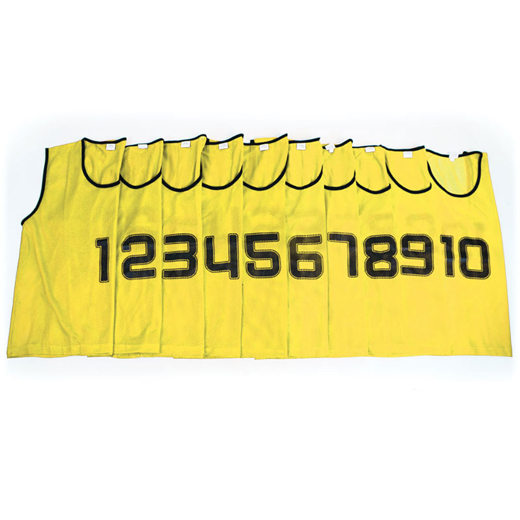 MESH TRAINING BIB NUMBERED 1-10 LARGE, YELLOW, SET OF 10