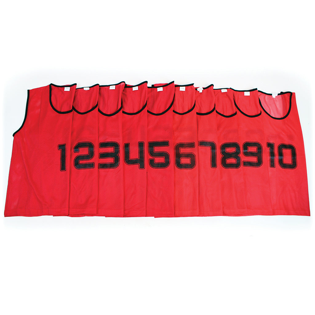 MESH TRAINING BIB NUMBERED 1-10 MEDIUM, RED, SET OF 10