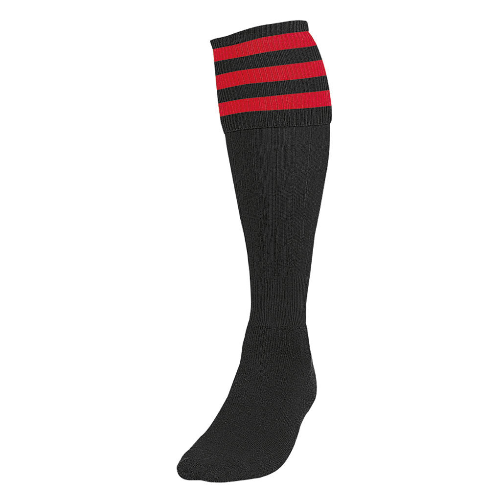PRECISION 3 STRIPE FOOTBALL SOCKS BLACK/RED, SENIOR SIZE 03-06