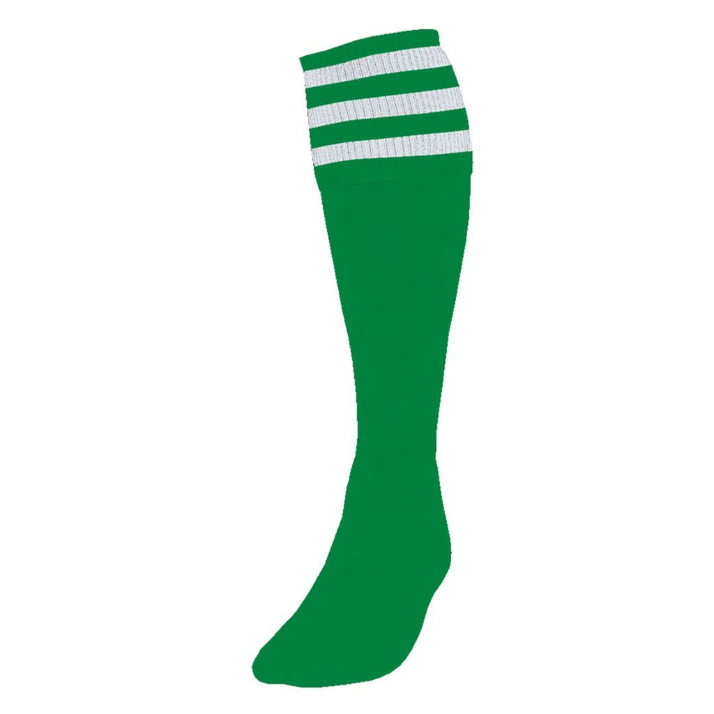 PRECISION 3 STRIPE FOOTBALL SOCKS EMERALD/WHITE, JUNIOR SIZE 12-02