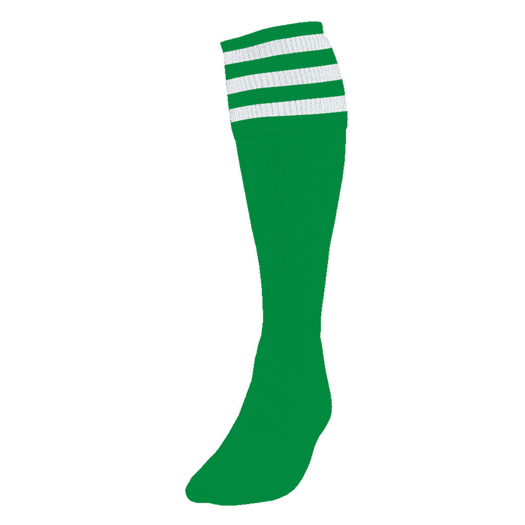 PRECISION 3 STRIPE FOOTBALL SOCKS EMERALD/WHITE, SENIOR SIZE 07-11