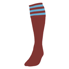 PRECISION 3 STRIPE FOOTBALL SOCKS MAROON SKY, SENIOR SIZE 07-11