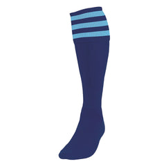 PRECISION 3 STRIPE FOOTBALL SOCKS NAVY BLUE/SKY, SENIOR SIZE 03-06