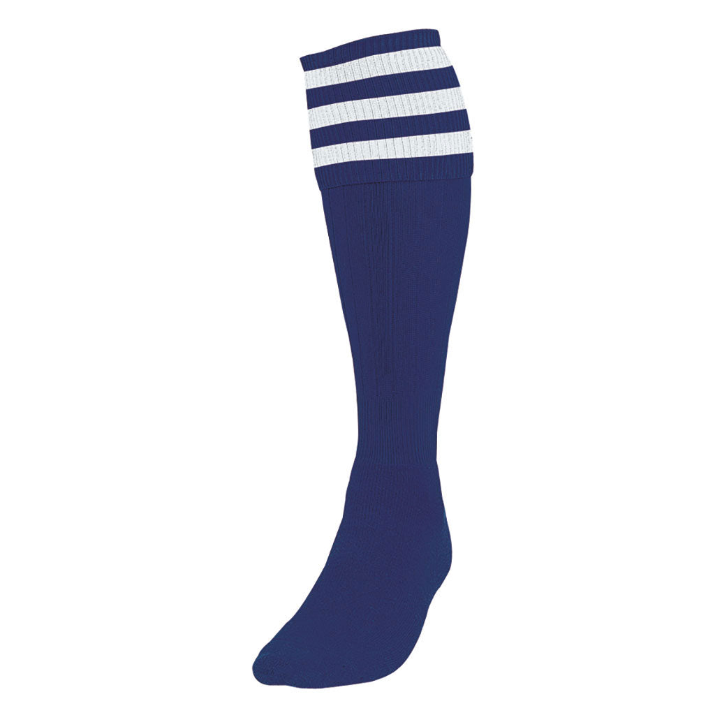 PRECISION 3 STRIPE FOOTBALL SOCKS NAVY BLUE/WHITE, SENIOR SIZE 07-11