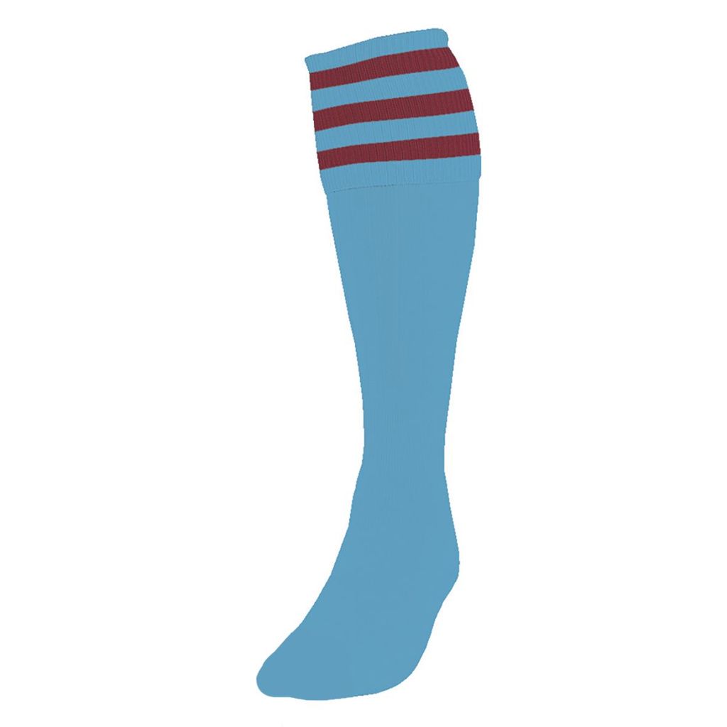 PRECISION 3 STRIPE FOOTBALL SOCKS SKY/MAROON, JUNIOR SIZE 12-02