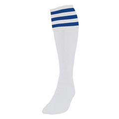 PRECISION 3 STRIPE FOOTBALL SOCKS WHITE/ROYAL BLUE, JUNIOR SIZE 12-02