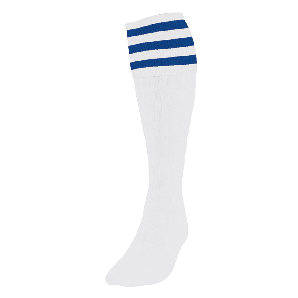 PRECISION 3 STRIPE FOOTBALL SOCKS WHITE/ROYAL BLUE, SENIOR SIZE 07-11