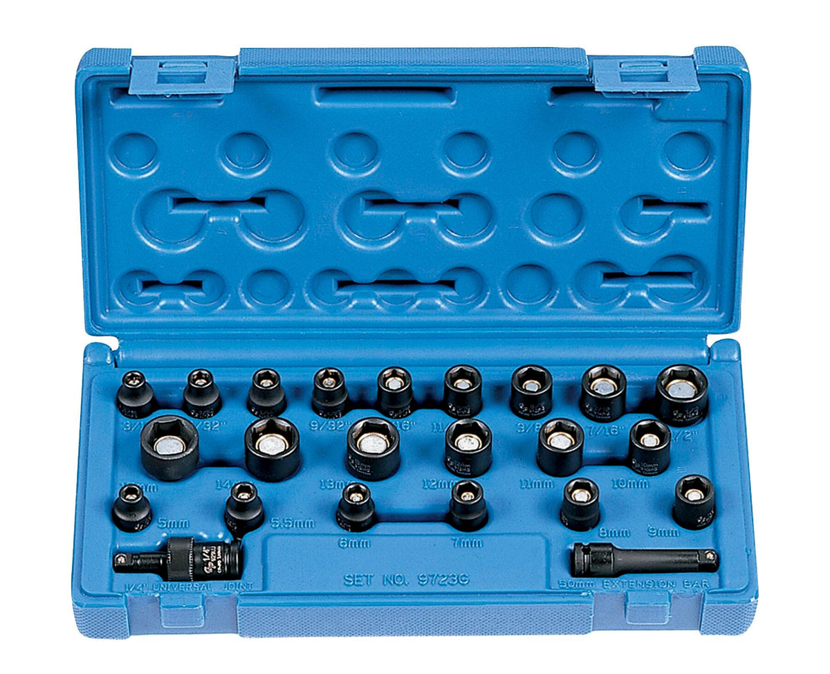 SOCKET SET 1/4IN 23PC STD FRACTIONAL AND METRIC MAGNETIC GP9723G