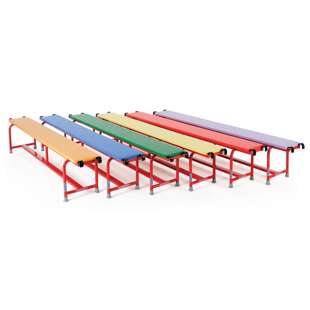 STEEL BENCH WITH UPHOLSTERED TOP 330MM W X 370MM H X 2000MM L, SET OF 6