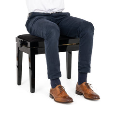 Musisca adjustable piano stool – Black gloss, black velvet seat