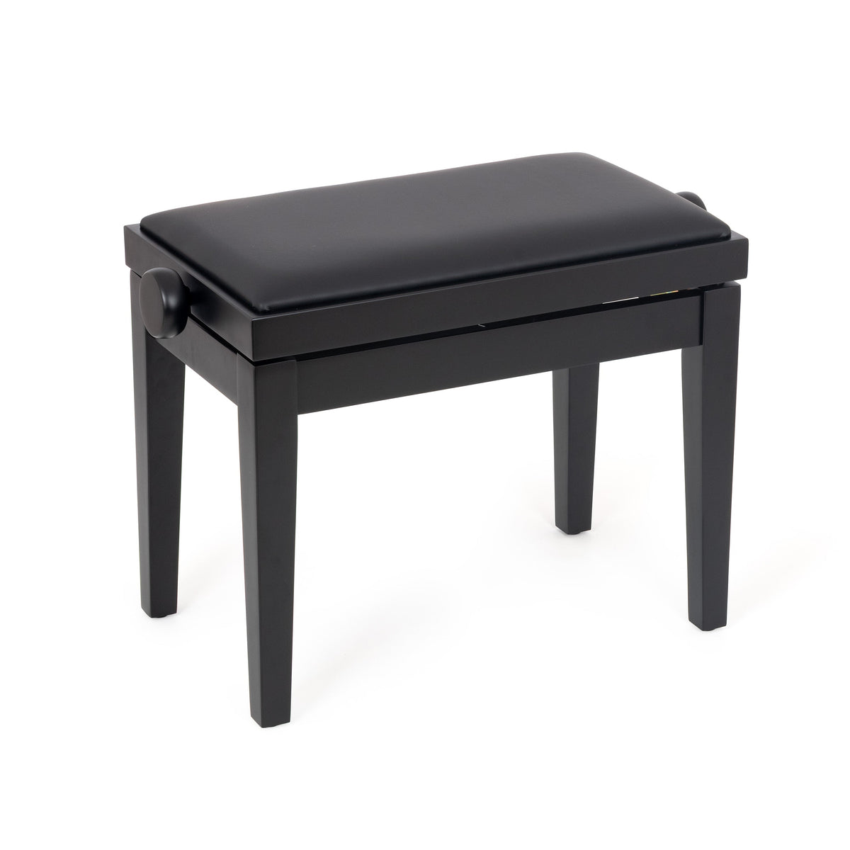 Musisca adjustable piano stool – Black satin, black faux leather seat