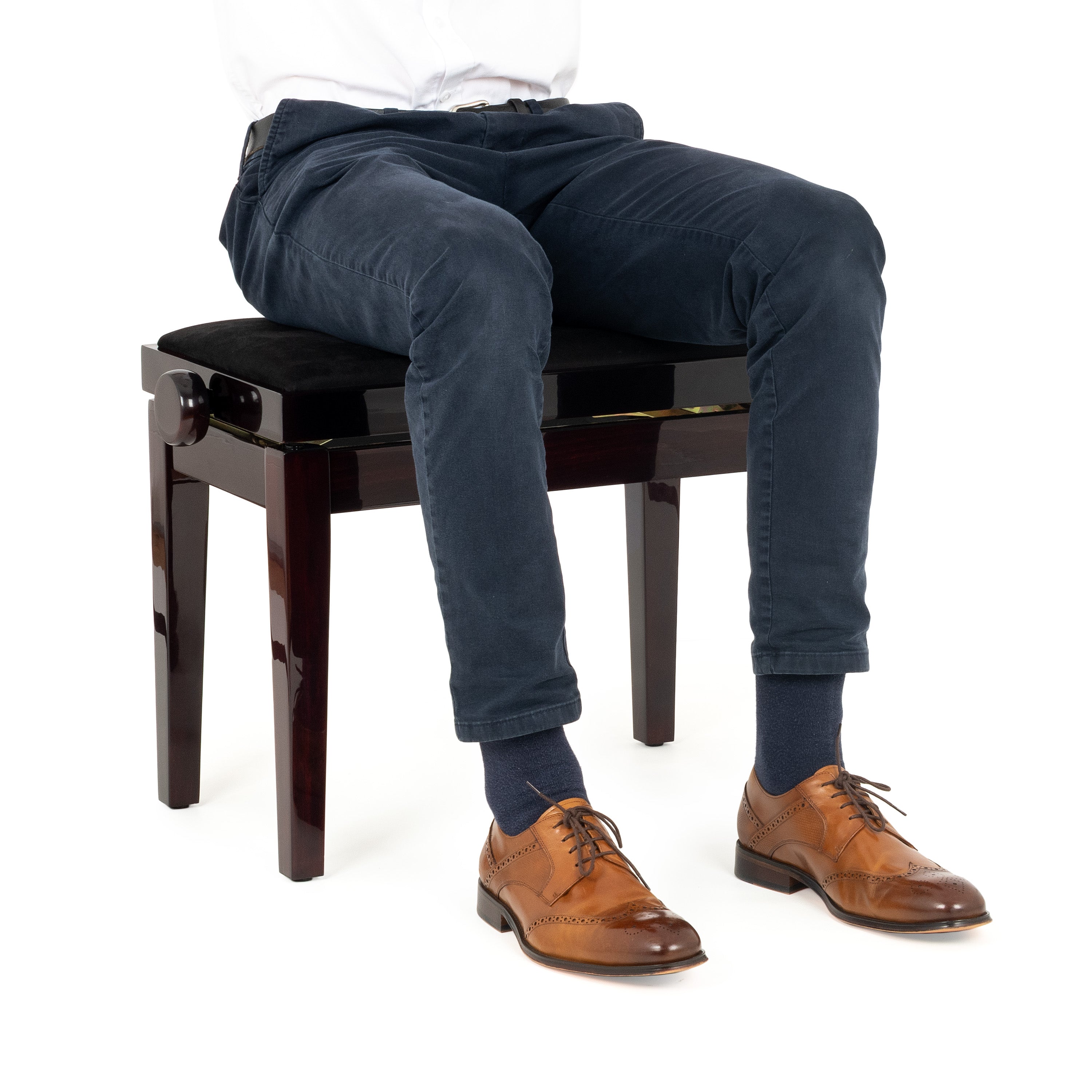 Musisca adjustable piano stool – Mahogany gloss, black velvet seat