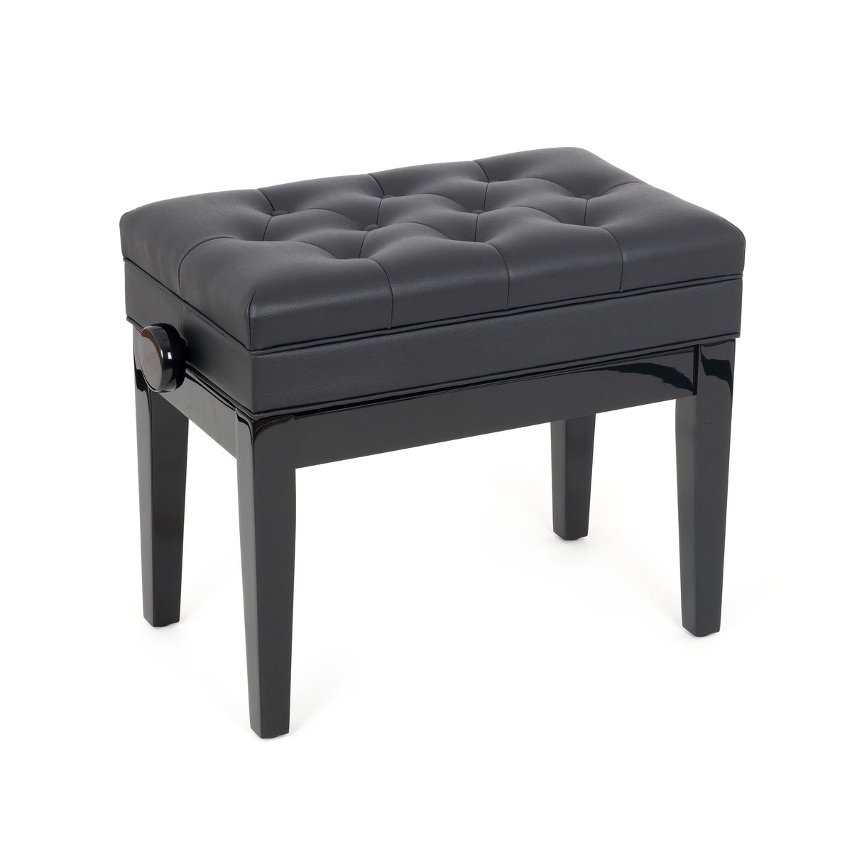 Musisca concert piano stool with storage - Black gloss, black faux leather seat