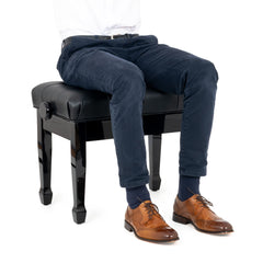 Musisca concert piano stool – Black gloss, black genuine leather seat