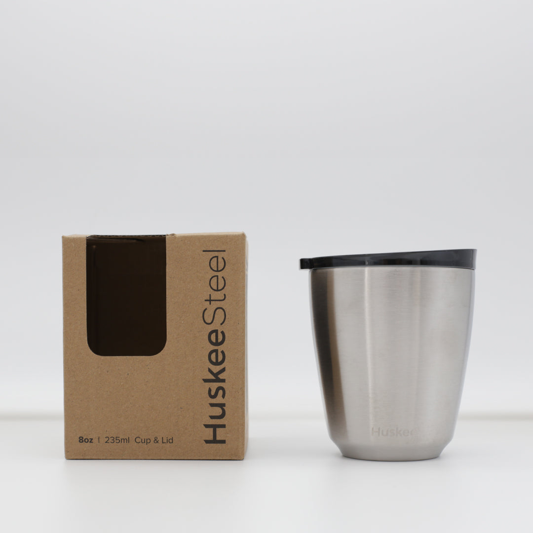 8oz HuskeeSteel Cup & Lid - Brushed steel