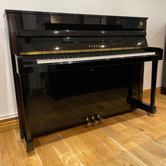 Pre-owned Yamaha LX113T upright piano in polished ebony
