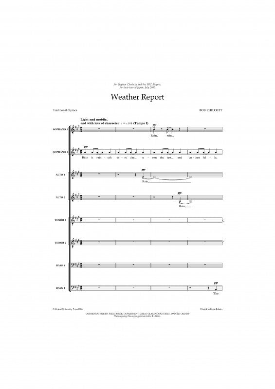 Chilcott Weather Report: Vocal score