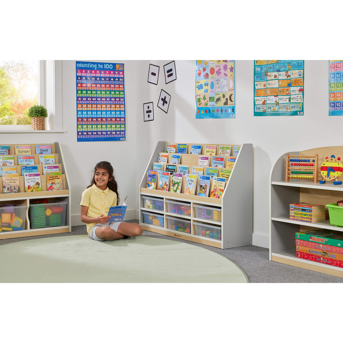 Profile, Thrifty 6 Compartment Book Storage with 6 small clear trays