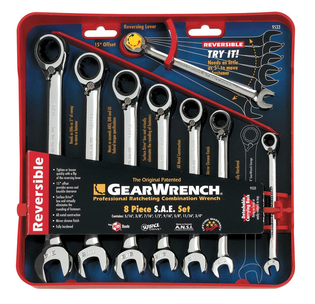 GEARWRENCH SET REVERSIBLE COMBINATION FRACTIONAL 13 PC