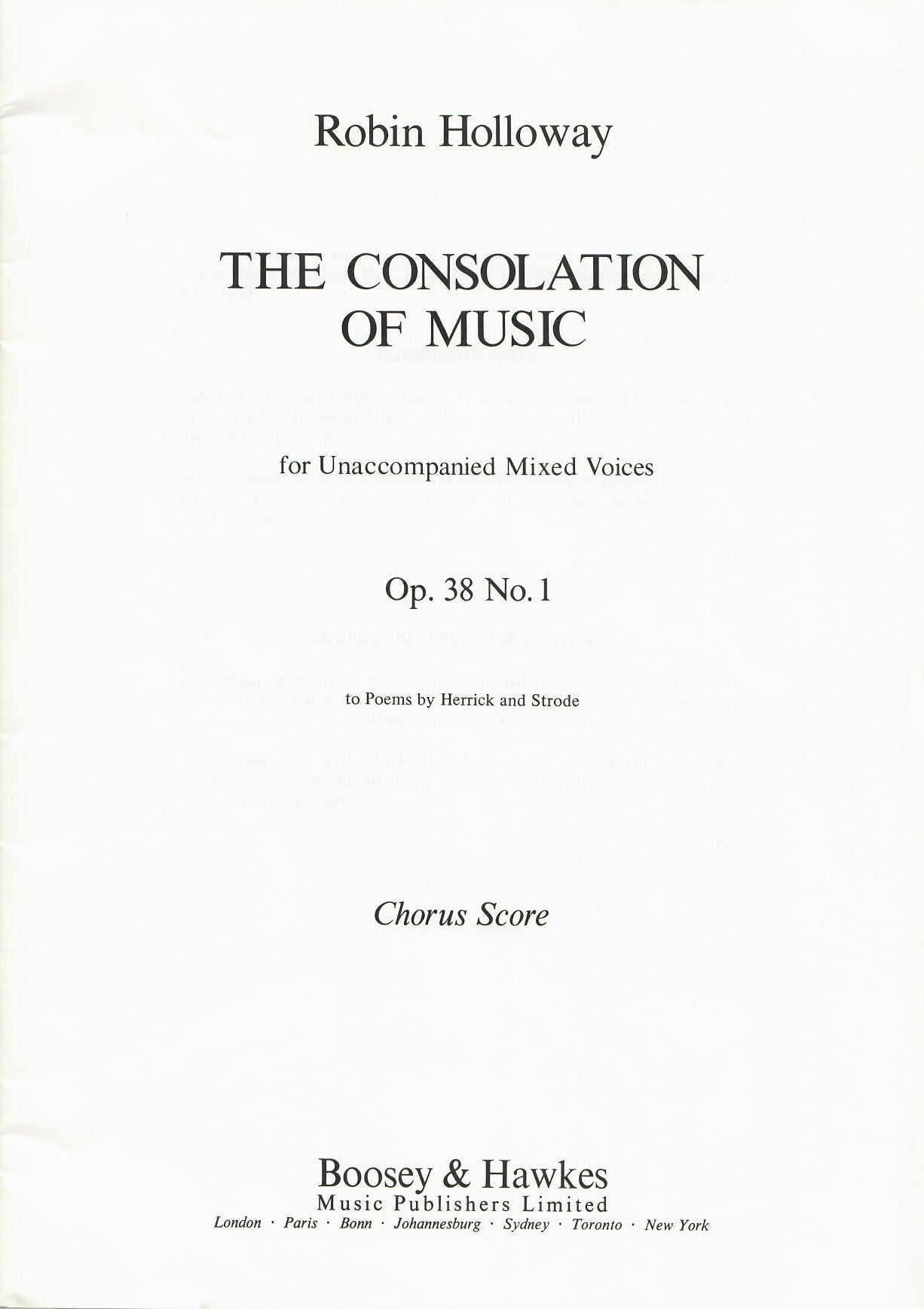 The Consolation of Music Op 38 / 1 - chorus score