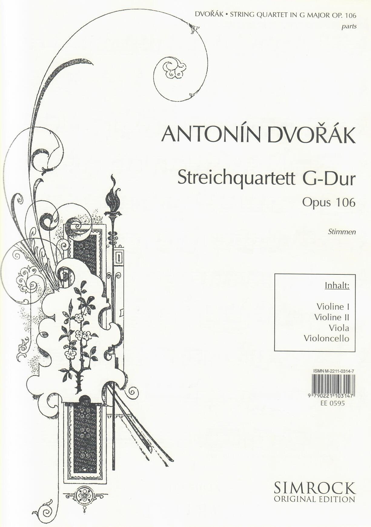 Dvorak String Quartet in G Major Op 106: Set of Parts