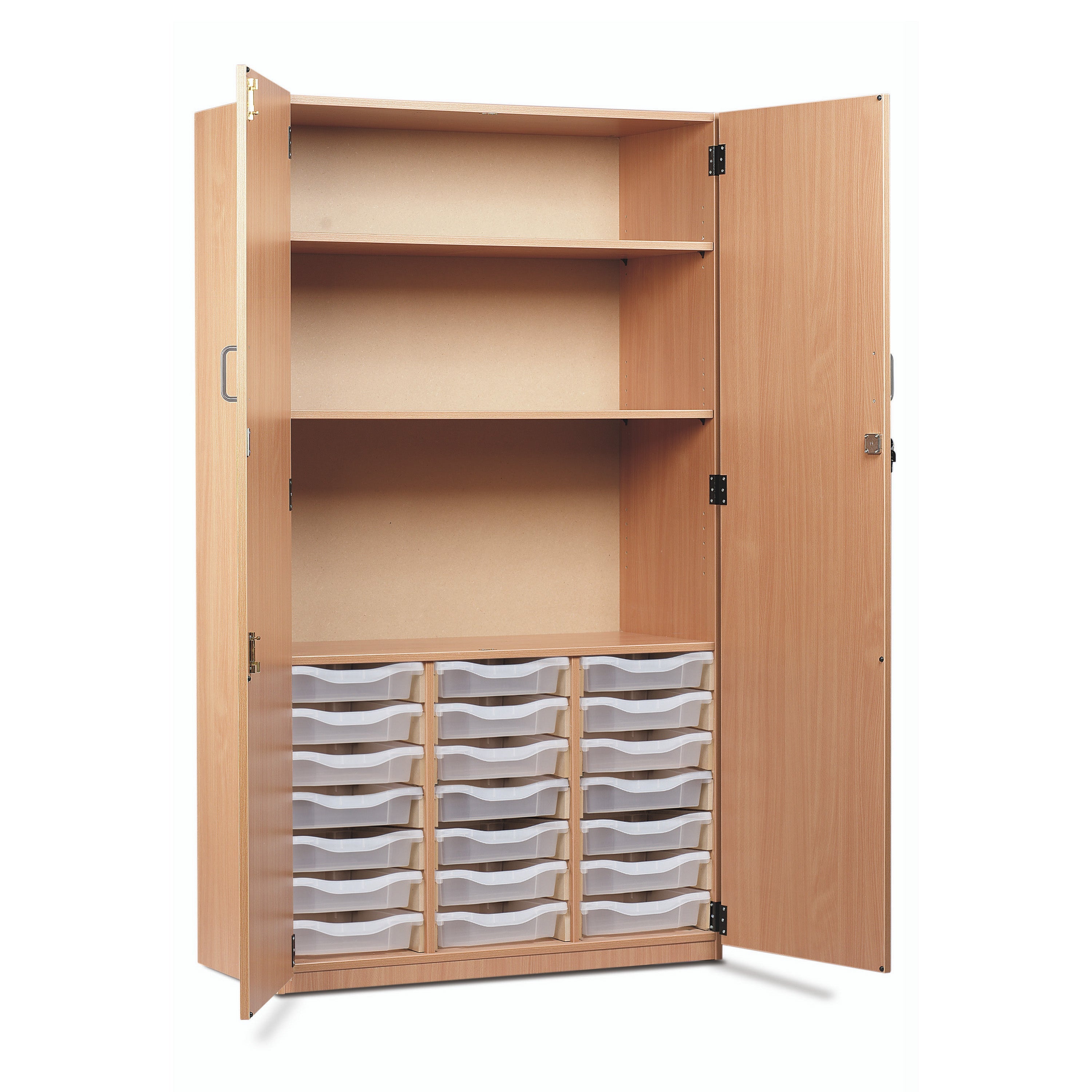 Monarch 21 single tray storage cupboard with 2 shelves - Transparent