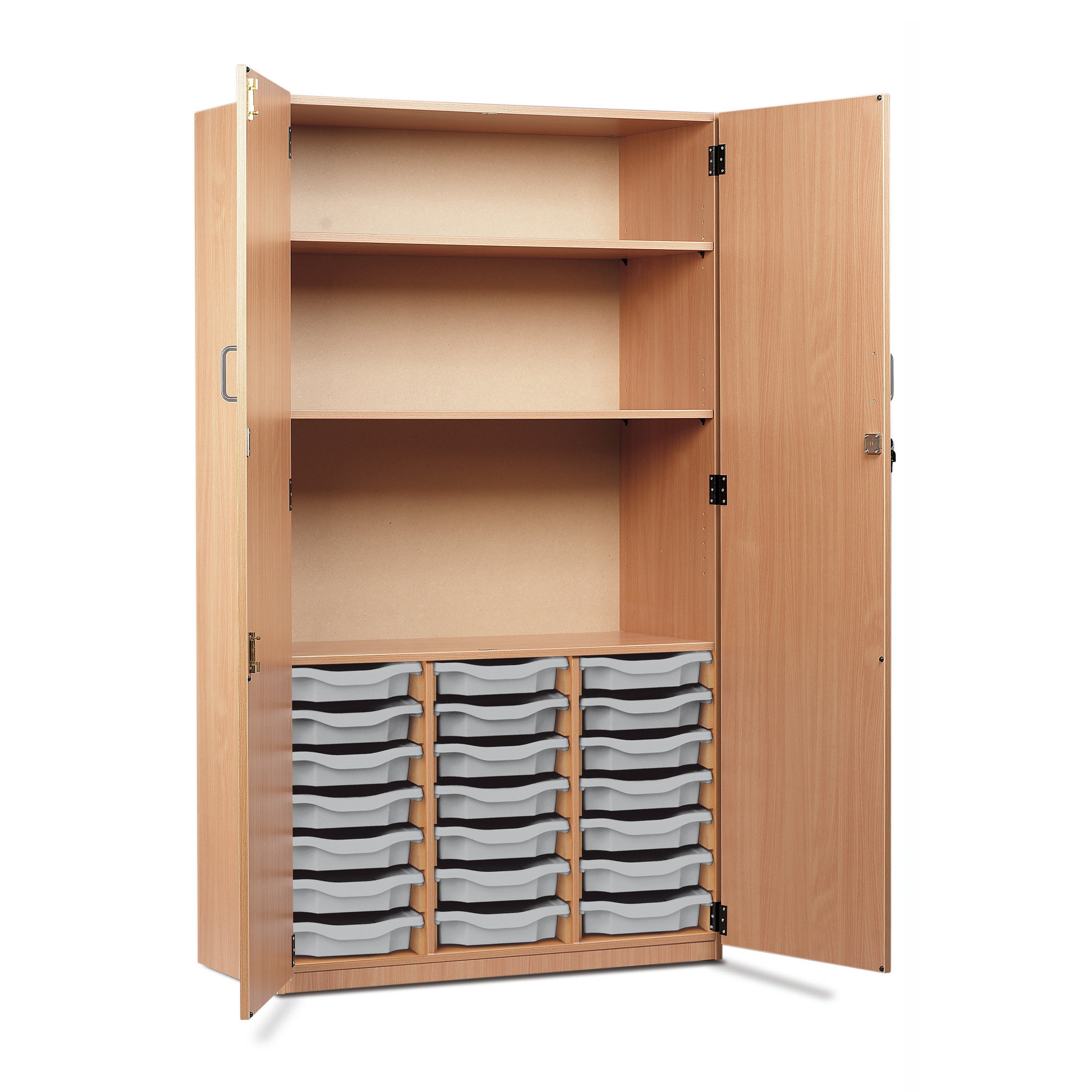 Monarch 21 single tray storage cupboard with 2 shelves - Light grey