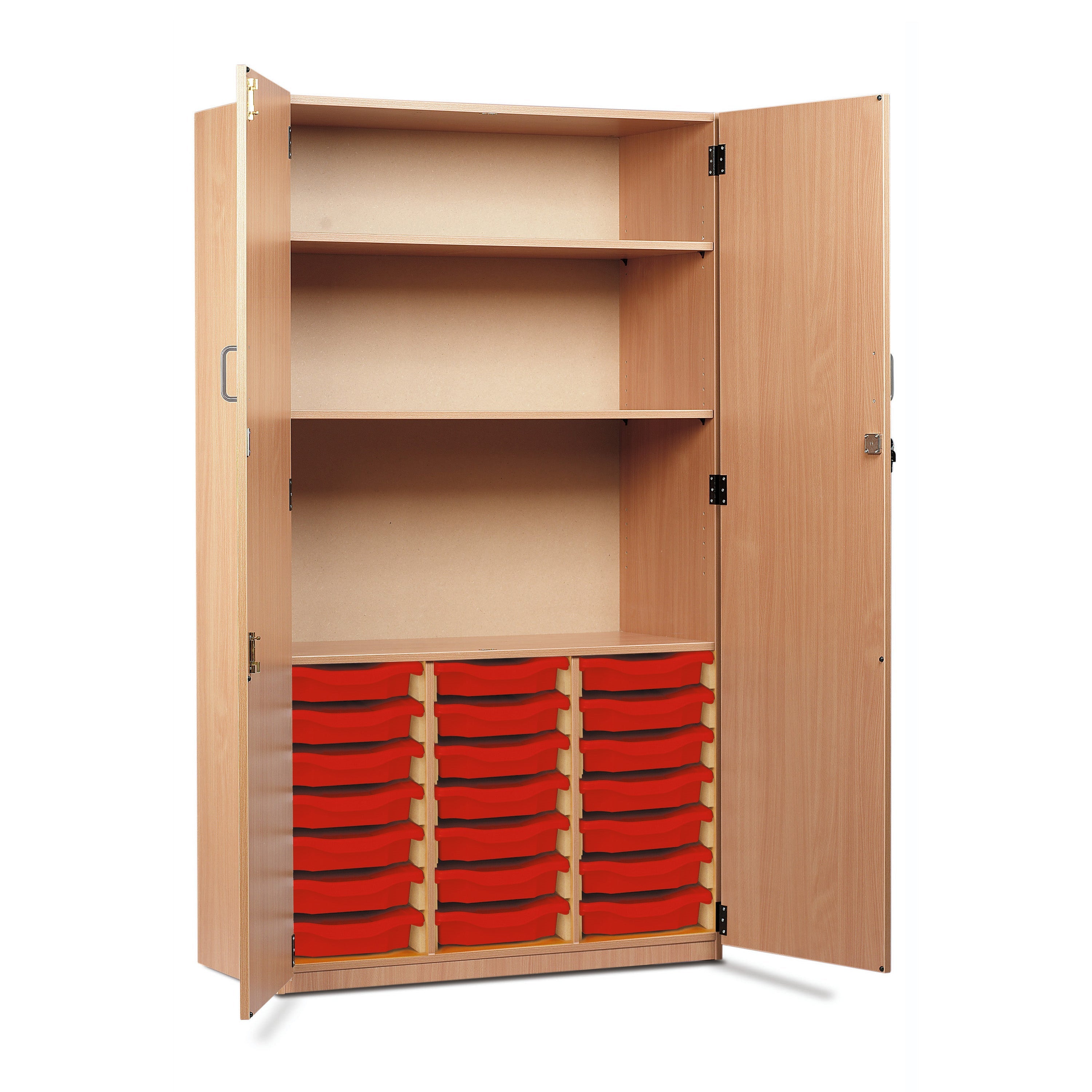 Monarch 21 single tray storage cupboard with 2 shelves - Red