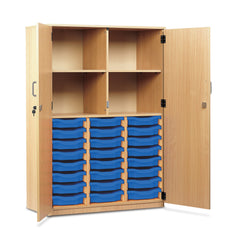 Monarch 24 single tray storage cupboard with 4 compartments - Blue