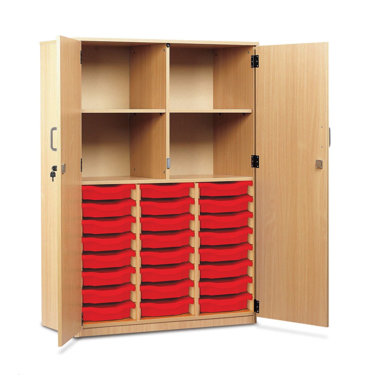 Monarch 24 single tray storage cupboard with 4 compartments - Red