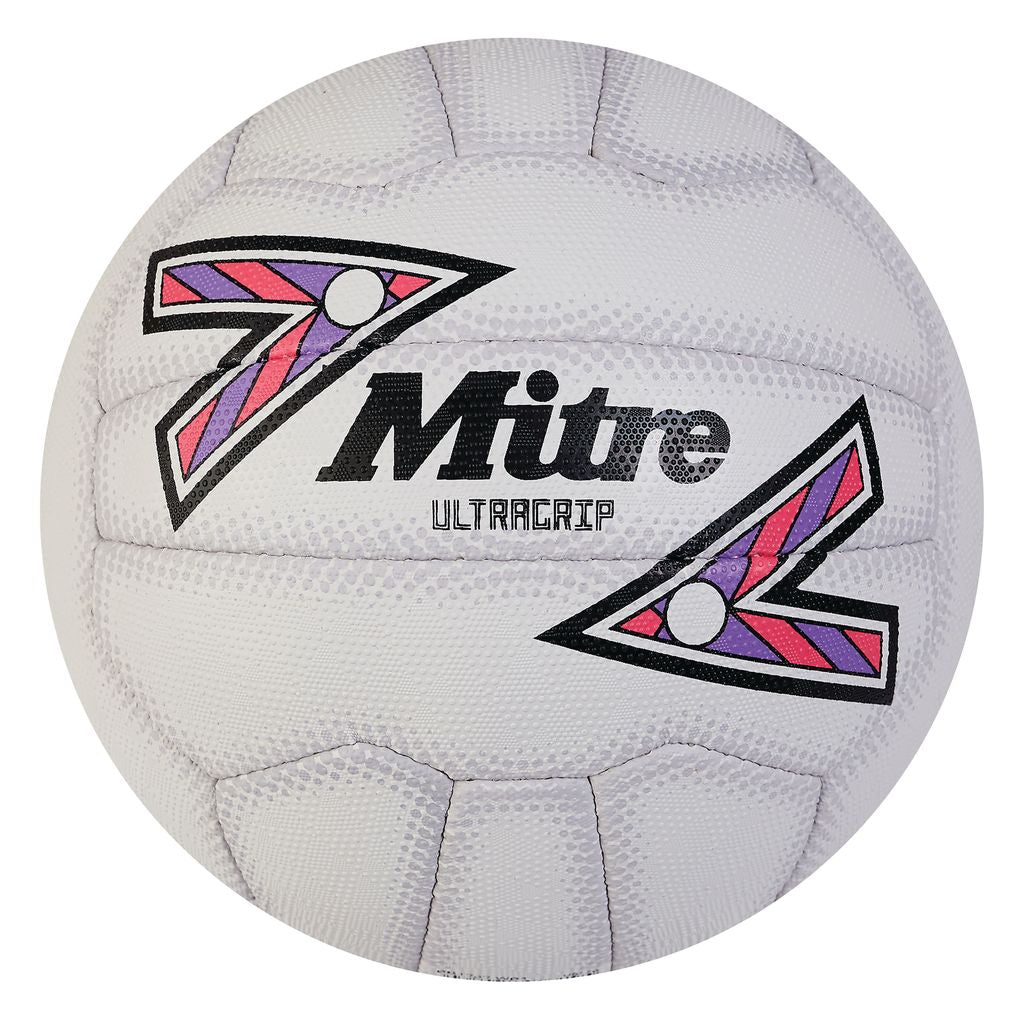 MITRE ULTRAGRIP NETBALL SIZE 4, WHITE/GREY/YELLOW