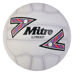 MITRE ULTRAGRIP NETBALL SIZE 4, WHITE/GREY/YELLOW