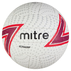 MITRE ULTRAGRIP NETBALL SIZE 5, WHITE/GREY/YELLOW