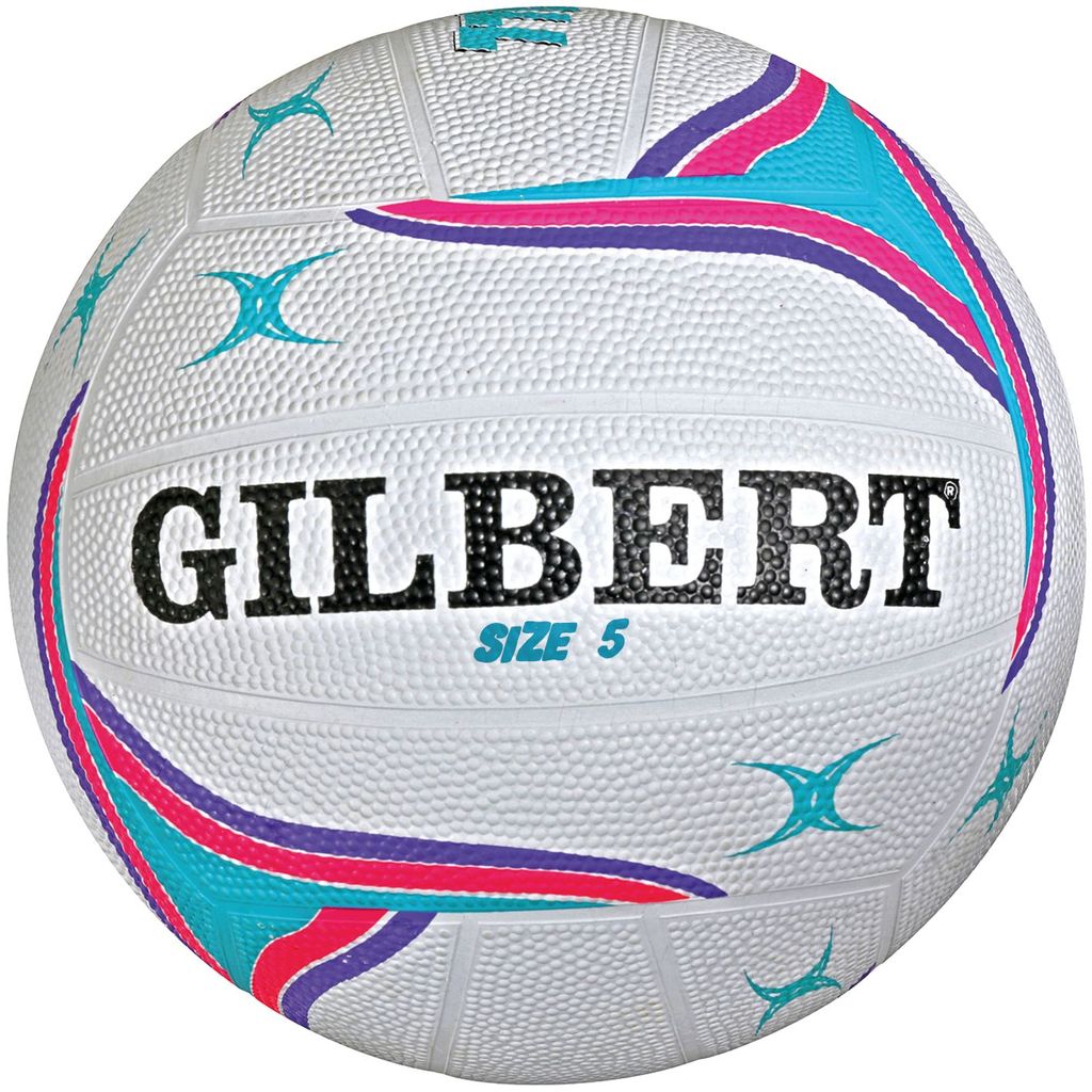 GILBERT ALL PURPOSE TRAINER NETBALL SIZE 5, WHITE/PINK/GREY