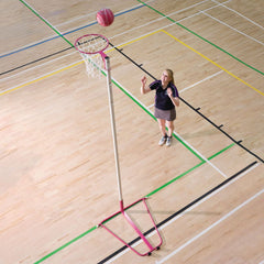 WHEELAWAY NETBALL POST C/W 16MM RING/NET, NB1RP REGULATION, PAIR, PINK