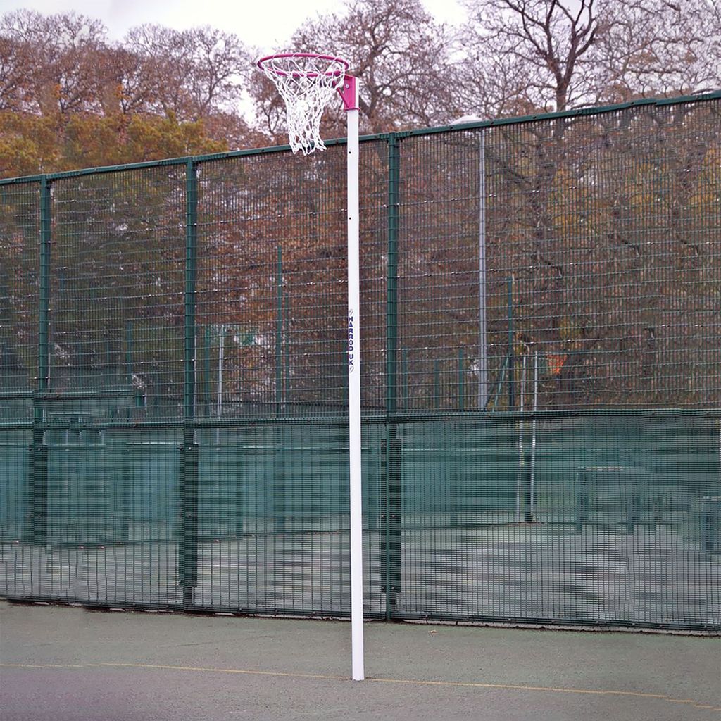SOCKETED NETBALL POSTS C/W 10MM RING/NET, NB3P, PINK, 300MM SOCKET