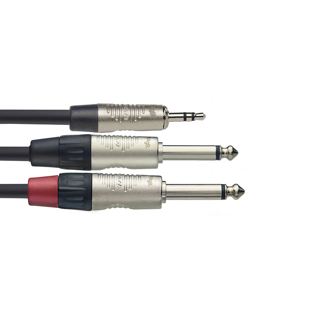 Stagg stereo mini jack to 2 x mono large jack Y cable - 3m