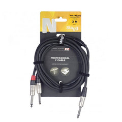 Stagg stereo large jack to 2 x mono large jack Y cable - 3m