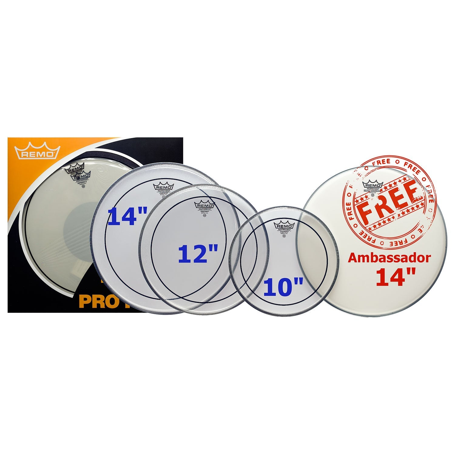 Remo Pinstripe pro pack clear drum skins - 10\"/12\"/14\"/14\"