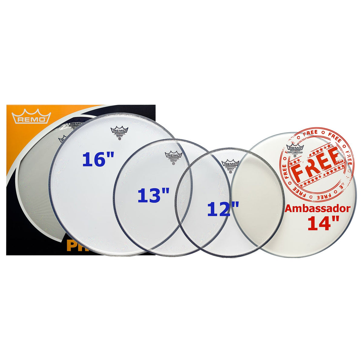 Remo Emperor pro pack clear drum skins - 12\"/13\"/14\"/16\"