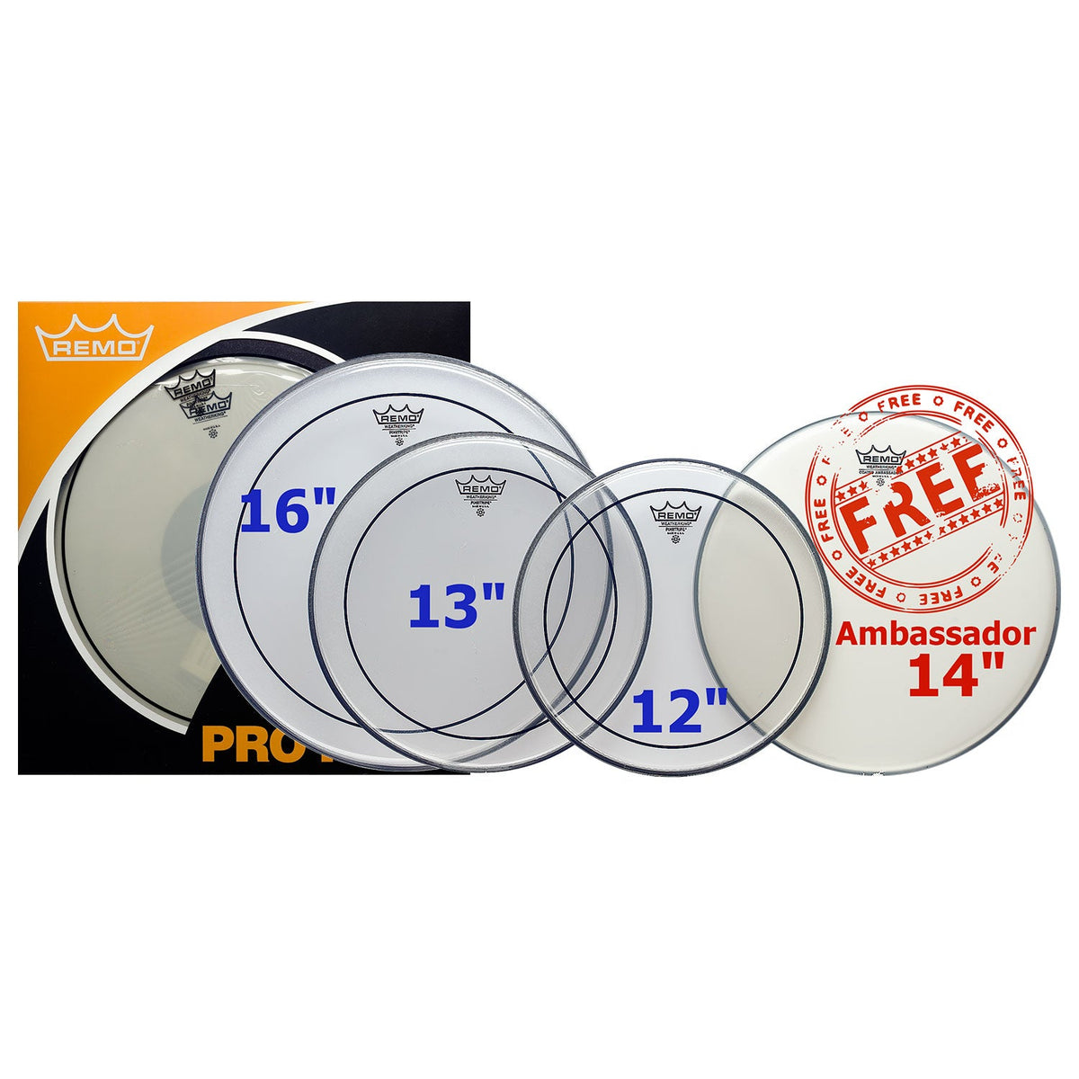 Remo Pinstripe pro pack clear drum skins - 12\"/13\"/14\"/16\"