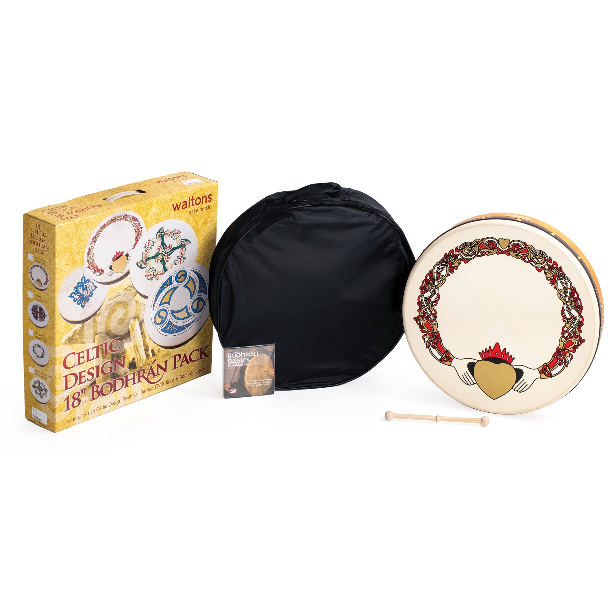 Percussion Plus bodhran 18\" Claddagh with bag, tipper and DVD