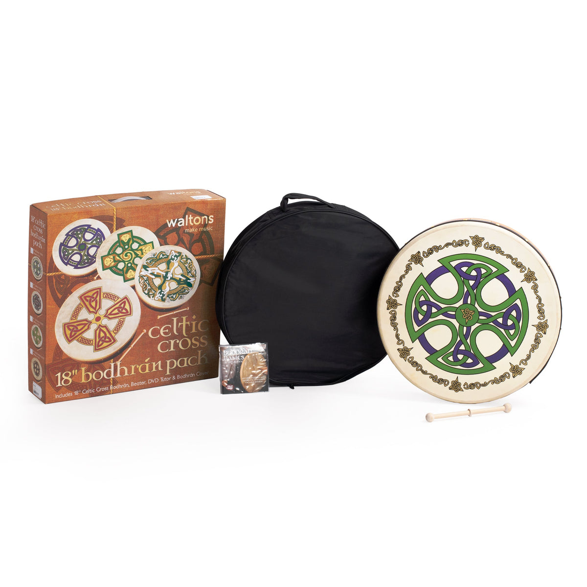 Percussion Plus bodhran 18\" Brosna Cross with bag, tipper and DVD
