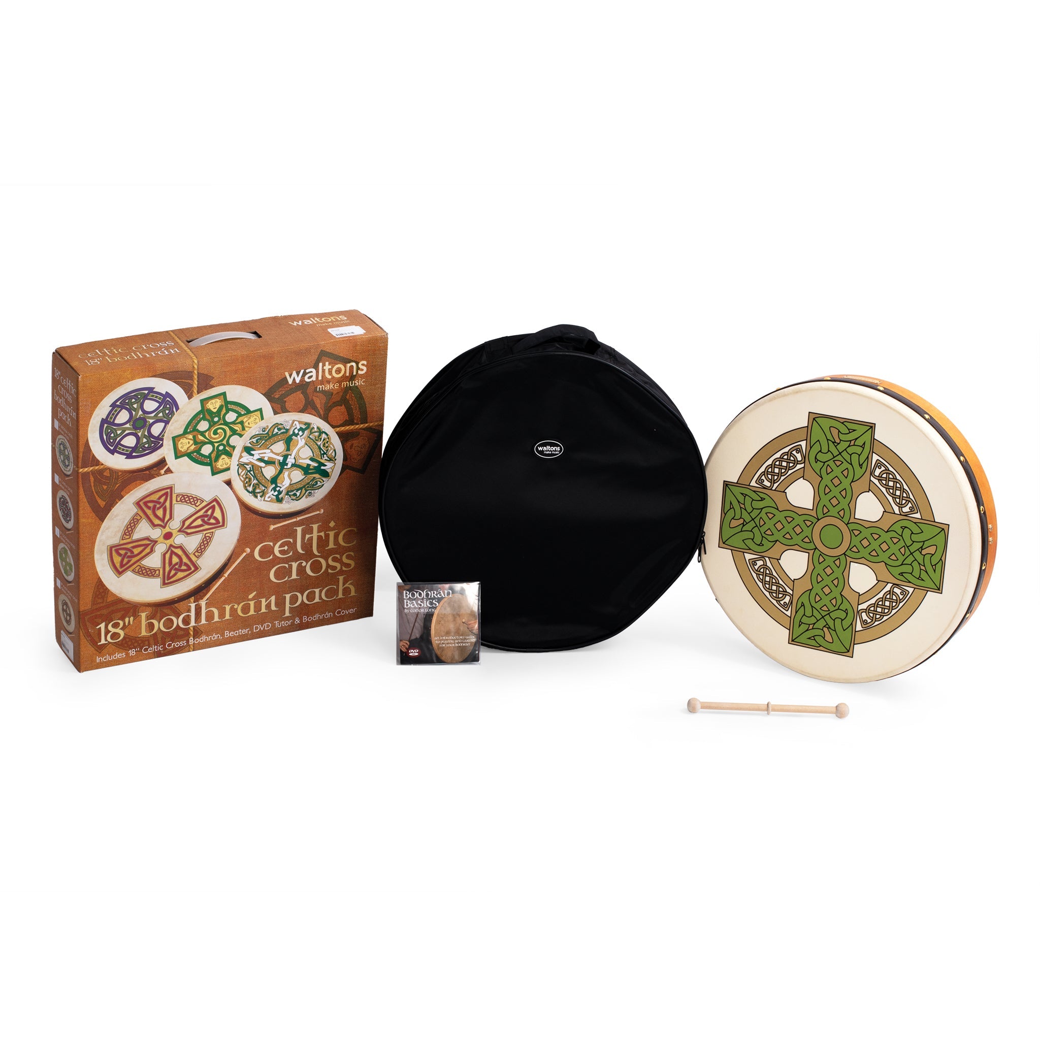 Percussion Plus bodhran 18\" Cloghan Cross with bag, tipper and DVD