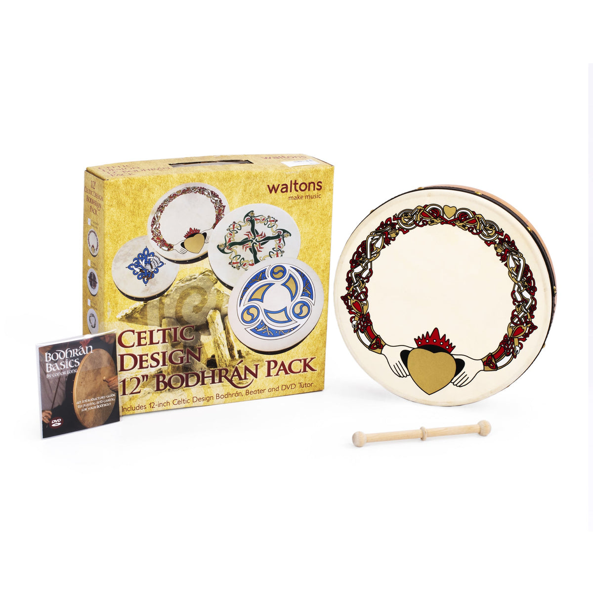 Percussion Plus bodhran 12\" Claddagh with tipper and DVD
